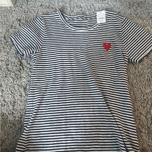Striped T-Shirt with Red Heart Patch